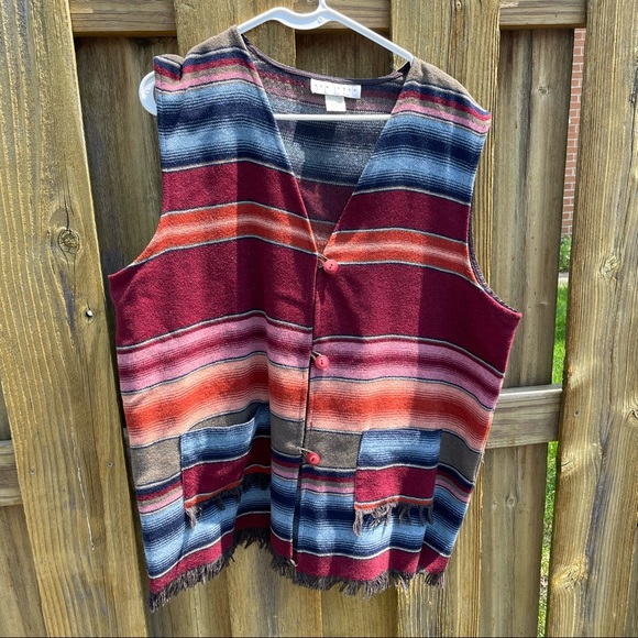Vintage Jackets & Blazers - Western Aztec Tribal Wool Vest L